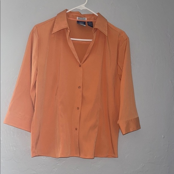 DC Tops - DC Orange Button Down Shirt with Notched Collar and 3/4 Sleeves 51